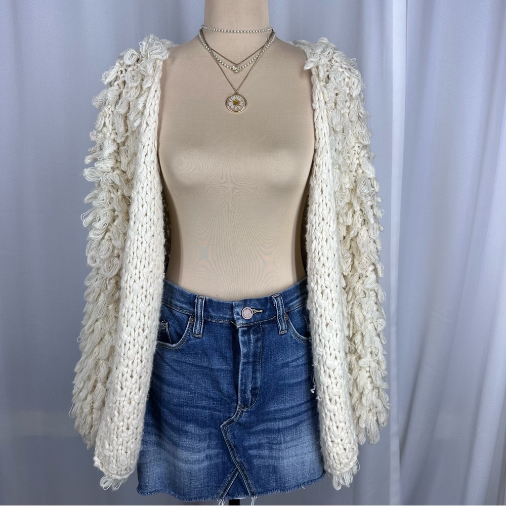 Sadie & Sage Large Loop Cardigan Sweater‎ Sz M/L Open Front Fuzzy Teddy Bohemian